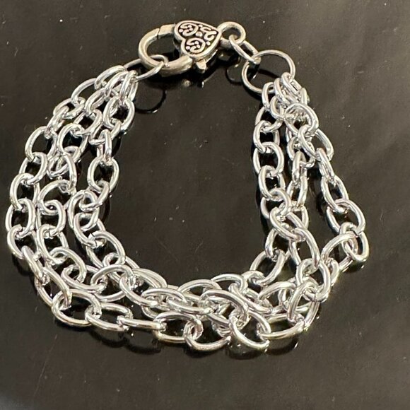 Silver Chain 3 Strand Bracelet Lightweight Contemporary Punk Rock Modern Gift - Picture 2 of 3